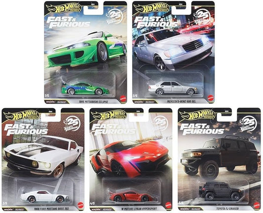 Hot Wheels Premium Fast & Furious 25th Anniversary Die-Cast Cars, Set of 5, HNW46-956N