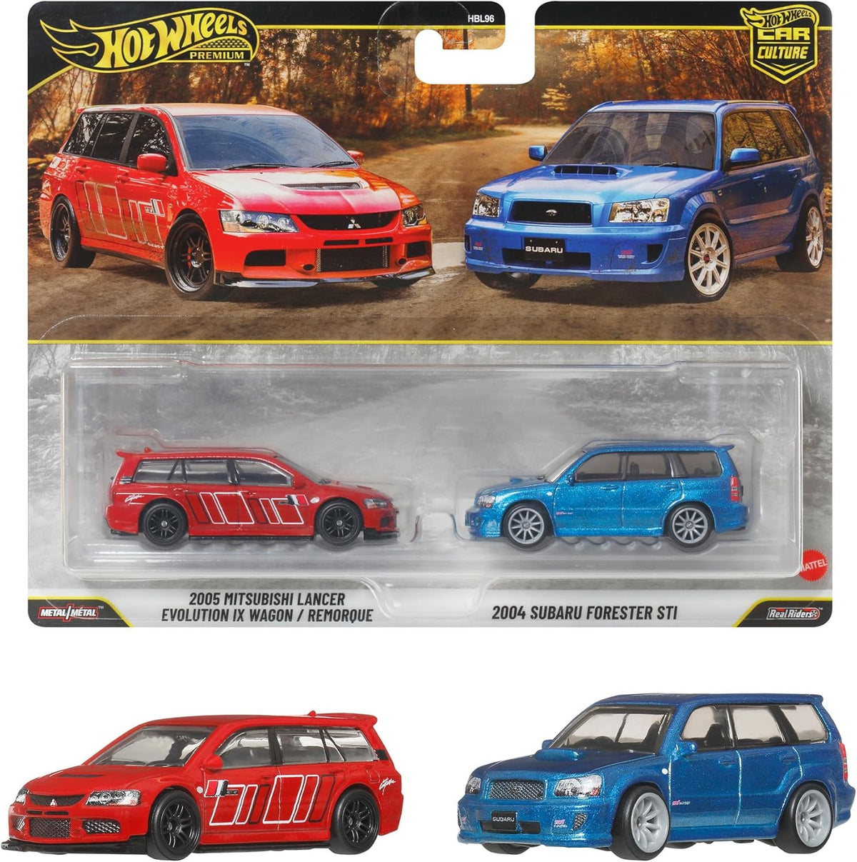 Hot Wheels Premium 2 Pack Mitsubishi Lancer Evolution IX Wagon & Subaru Forester STI
